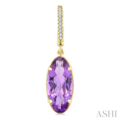 12X5 MM Oval Shape Amethyst and 1/10 Ctw Round Cut Diamond Semi-Precious Earrings in 10K Yellow Gold