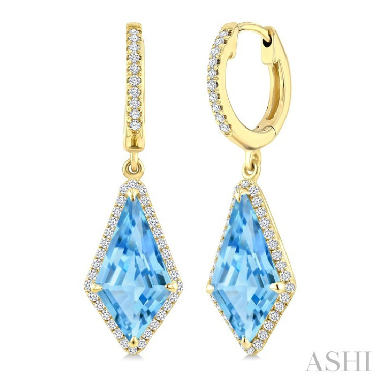 14X7 MM Kite Shape Blue Topaz and 1/3 Ctw Round Cut Diamond Semi-Precious Earrings in 14K Yellow Gold