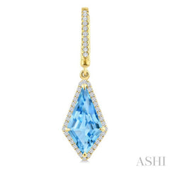 14X7 MM Kite Shape Blue Topaz and 1/3 Ctw Round Cut Diamond Semi-Precious Earrings in 14K Yellow Gold