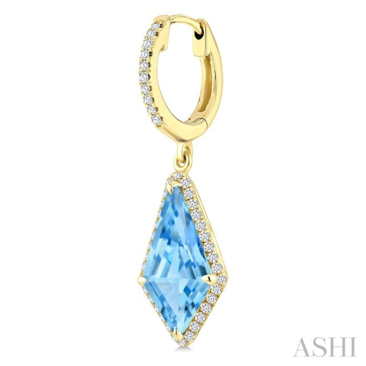 14X7 MM Kite Shape Blue Topaz and 1/3 Ctw Round Cut Diamond Semi-Precious Earrings in 14K Yellow Gold