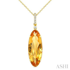 22X8 MM Oval Shape Citrine and 1/20 Ctw Round Cut Diamond Semi-Precious Pendant With Chain in 14K Yellow Gold