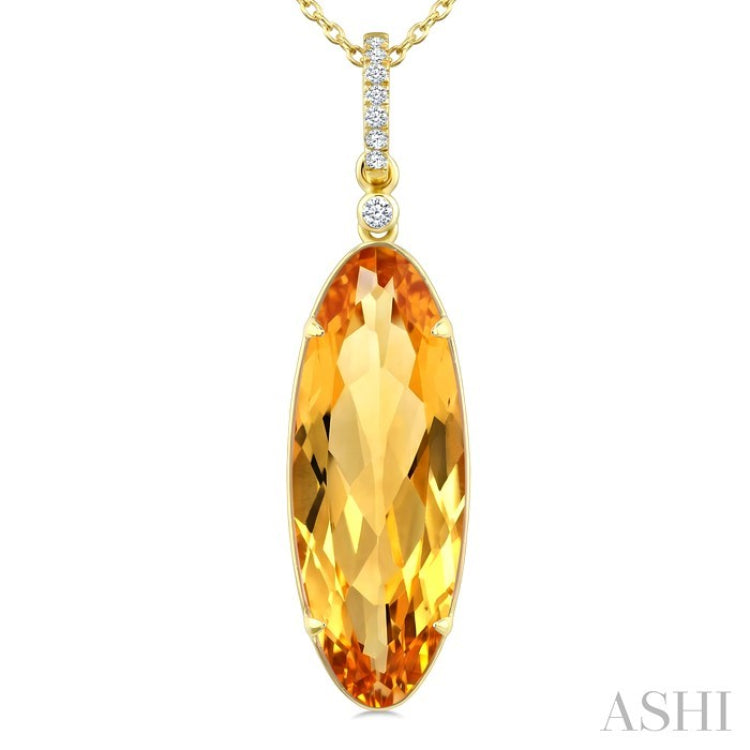 22X8 MM Oval Shape Citrine and 1/20 Ctw Round Cut Diamond Semi-Precious Pendant With Chain in 14K Yellow Gold