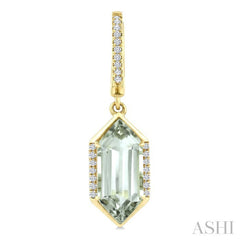 14X6 MM Hexagon Shape Green Amethyst and 1/5 Ctw Round Cut Diamond Semi-Precious Earrings in 14K Yellow Gold