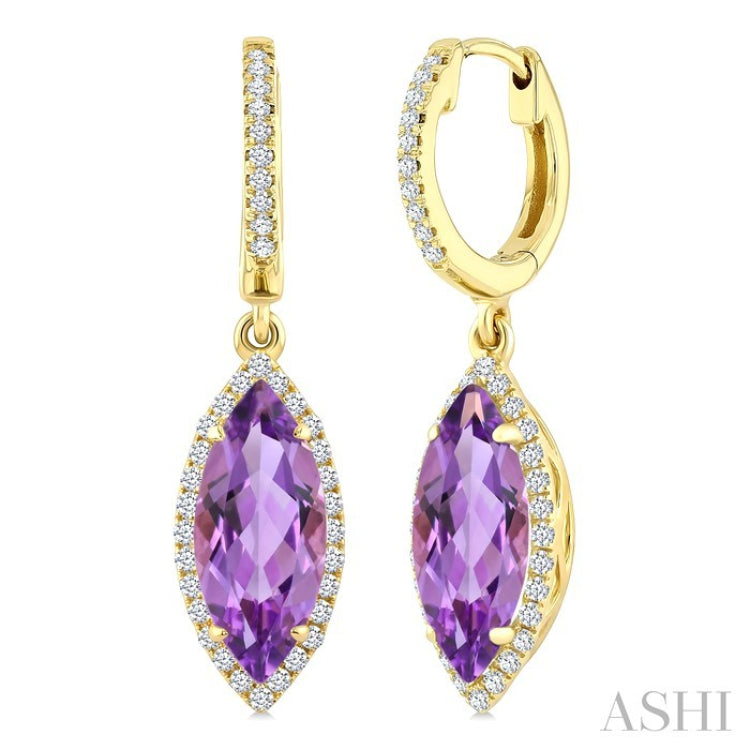 12X5 MM Marquise Shape Amethyst and 1/3 Ctw Round Cut Diamond Semi-Precious Earrings in 10K Yellow Gold