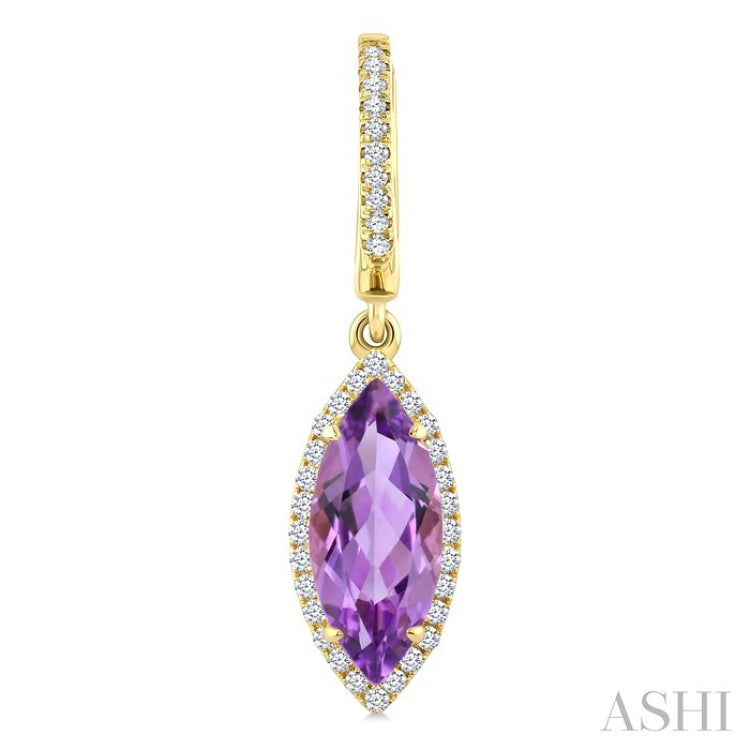 12X5 MM Marquise Shape Amethyst and 1/3 Ctw Round Cut Diamond Semi-Precious Earrings in 10K Yellow Gold