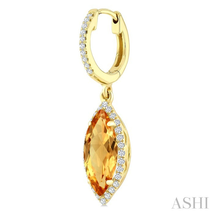 12X5 MM Marquise Shape Citrine and 1/3 Ctw Round Cut Diamond Semi-Precious Earrings in 10K Yellow Gold