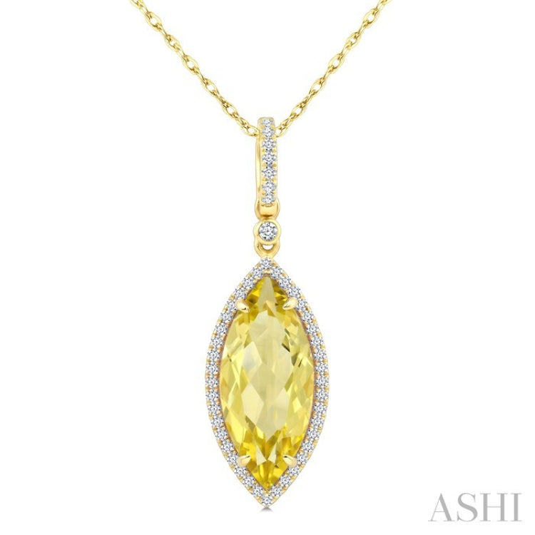 16X7 MM Marquise Shape Lemon Quartz and 1/5 Ctw Round Cut Diamond Semi-Precious Pendant With Chain in 10K Yellow Gold