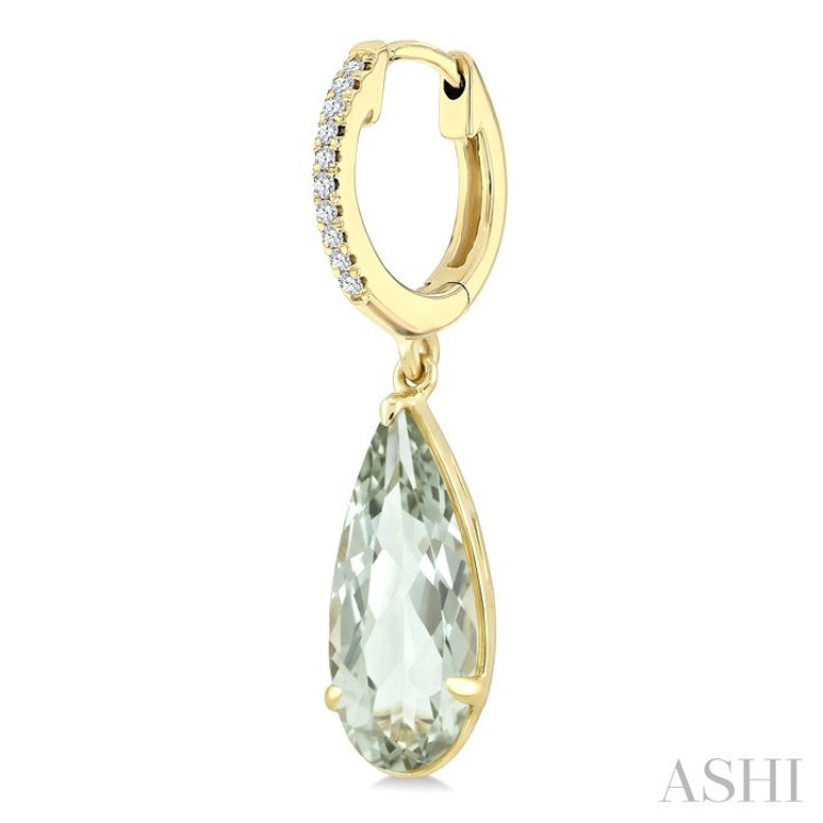 12X5 MM Pear Shape Green Amethyst and 1/10 Ctw Round Cut Diamond Semi-Precious Earrings in 10K Yellow Gold