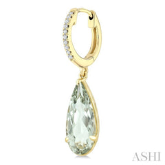12X5 MM Pear Shape Green Amethyst and 1/10 Ctw Round Cut Diamond Semi-Precious Earrings in 10K Yellow Gold