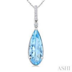 16X6 MM Pear Shape Blue Topaz and 1/20 Ctw Round Cut Diamond Semi-Precious Pendant With Chain in 10K White Gold