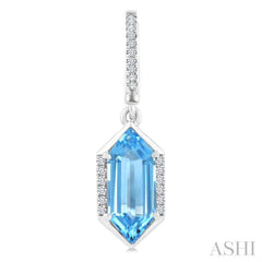 12X5 MM Hexagon Shape Blue Topaz and 1/5 Ctw Round Cut Diamond Semi-Precious Earrings in 10K White Gold