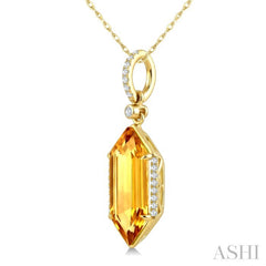 16X6 MM Hexagon Shape Citrine and 1/10 Ctw Round Cut Diamond Semi-Precious Pendant With Chain in 10K Yellow Gold