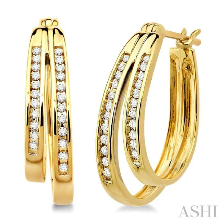 1/4 Ctw Double Row Round Cut Diamond Earrings in 10K Yellow Gold