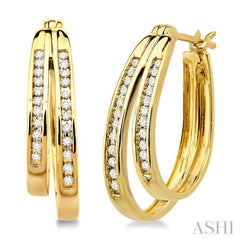 1/4 Ctw Double Row Round Cut Diamond Earrings in 10K Yellow Gold