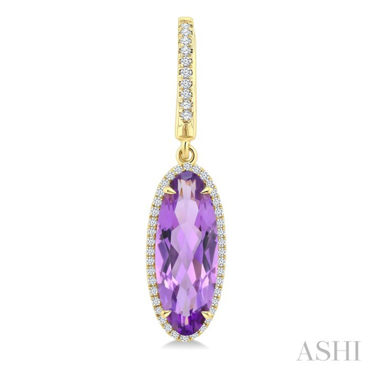 16X6 MM Oval Shape Amethyst and 3/8 Ctw Round Cut Diamond Semi-Precious Earrings in 14K Yellow Gold