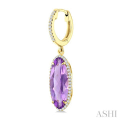 16X6 MM Oval Shape Amethyst and 3/8 Ctw Round Cut Diamond Semi-Precious Earrings in 14K Yellow Gold