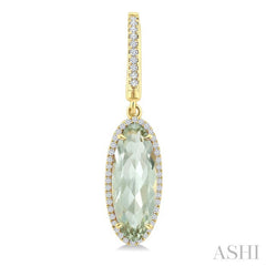 16X6 MM Oval Shape Green Amethyst and 3/8 Ctw Round Cut Diamond Semi-Precious Earrings in 14K Yellow Gold
