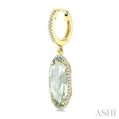 16X6 MM Oval Shape Green Amethyst and 3/8 Ctw Round Cut Diamond Semi-Precious Earrings in 14K Yellow Gold