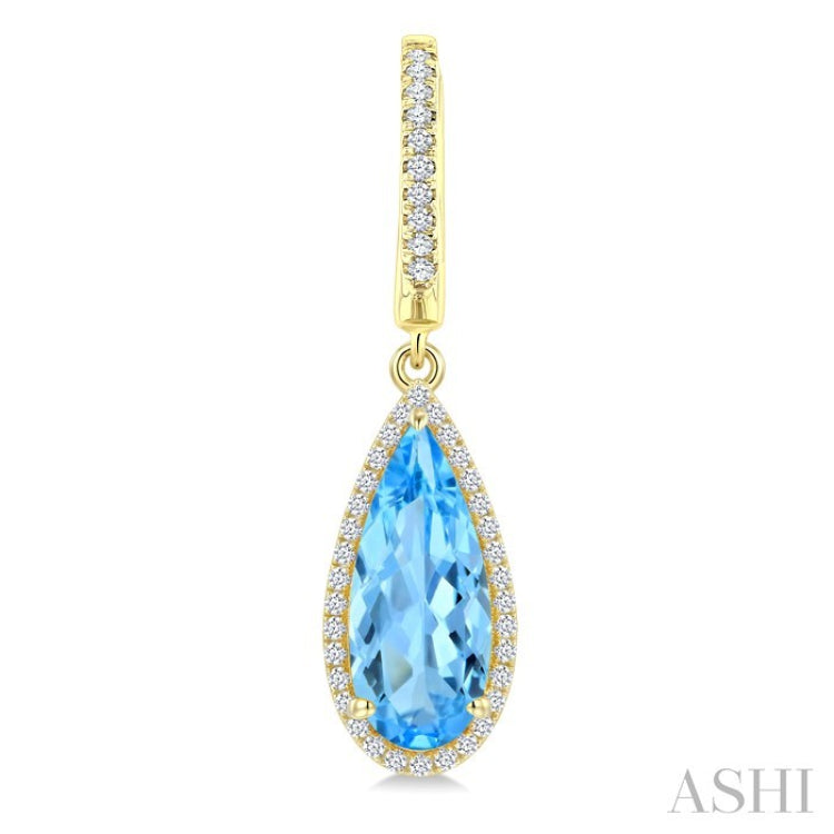 14X6 MM Pear Shape Blue Topaz and 1/3 Ctw Round Cut Diamond Semi-Precious Earrings in 14K Yellow Gold
