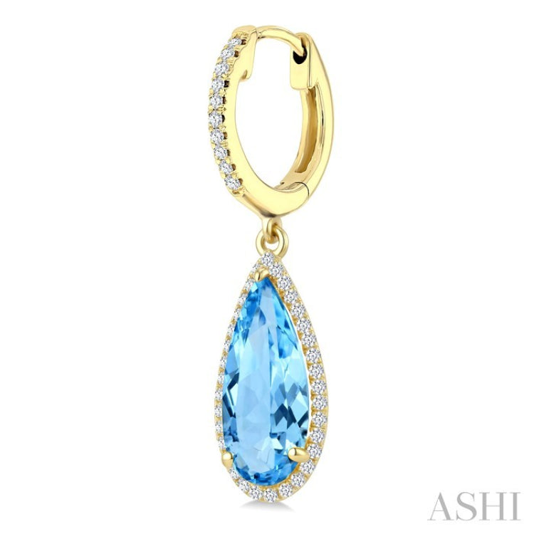 14X6 MM Pear Shape Blue Topaz and 1/3 Ctw Round Cut Diamond Semi-Precious Earrings in 14K Yellow Gold
