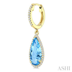 14X6 MM Pear Shape Blue Topaz and 1/3 Ctw Round Cut Diamond Semi-Precious Earrings in 14K Yellow Gold