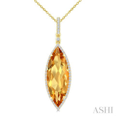 22X8 MM Marquise Shape Citrine and 1/4 Ctw Round Cut Diamond Semi-Precious Pendant With Chain in 14K Yellow Gold