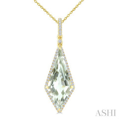 22X9 MM Kite Shape Green Amethyst and 1/4 Ctw Round Cut Diamond Semi-Precious Pendant With Chain in 14K Yellow Gold