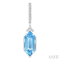 14X6 MM Hexagon Shape Blue Topaz and 1/6 Ctw Round Cut Diamond Semi-Precious Earrings in 14K White Gold