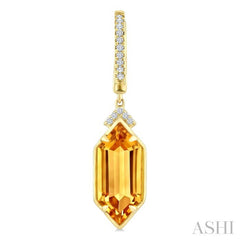 14X6 MM Hexagon Shape Citrine and 1/6 Ctw Round Cut Diamond Semi-Precious Earrings in 14K Yellow Gold