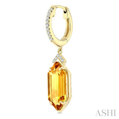 14X6 MM Hexagon Shape Citrine and 1/6 Ctw Round Cut Diamond Semi-Precious Earrings in 14K Yellow Gold