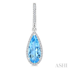 12X5 MM Pear Shape Blue Topaz and 1/3 Ctw Round Cut Diamond Semi-Precious Earrings in 10K White Gold
