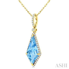 16X7 MM Kite Shape Blue Topaz and 1/5 Ctw Round Cut Diamond Semi-Precious Pendant With Chain in 10K Yellow Gold