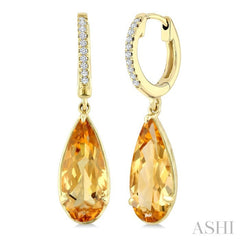 12X5 MM Pear Shape Citrine and 1/10 Ctw Round Cut Diamond Semi-Precious Earrings in 10K Yellow Gold