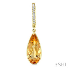 12X5 MM Pear Shape Citrine and 1/10 Ctw Round Cut Diamond Semi-Precious Earrings in 10K Yellow Gold