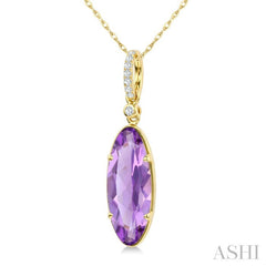16X6 MM Oval Shape Amethyst and 1/20 Ctw Round Cut Diamond Semi-Precious Pendant With Chain in 10K Yellow Gold