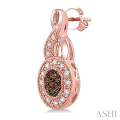 3/8 Ctw Round Cut White and Champagne Brown Diamond Earrings in 10K Rose Gold