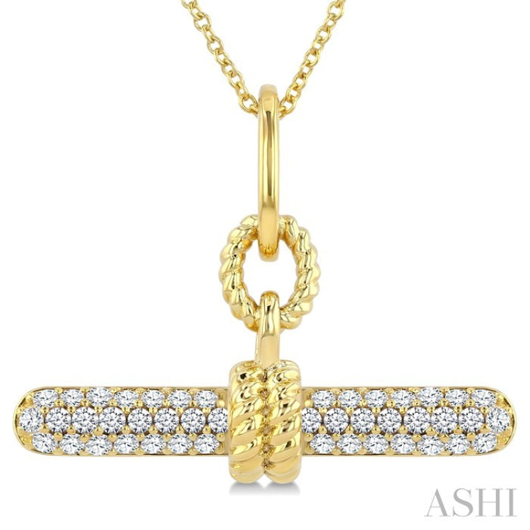 1/3 Ctw Round Cut Diamond T-Bar Fashion Necklace in 14K Yellow Gold