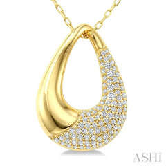 1/3 Ctw Round Cut Diamond Bold Open Window Teardrop Fashion Pendant With Chain in 14K Yellow Gold