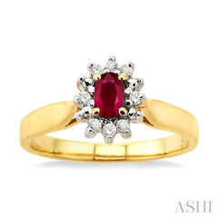 5x3mm Oval Cut Ruby and 1/10 Ctw Round Cut Diamond Ring in 10K Yellow Gold