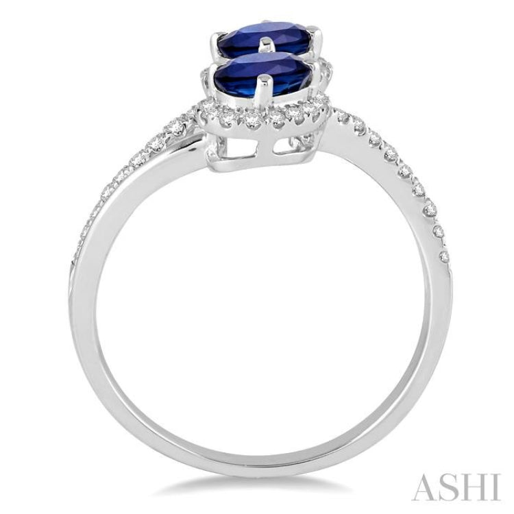 6x4 MM Oval Cut Sapphire and 1/4 Ctw Round Cut Diamond Ring in 14K White Gold