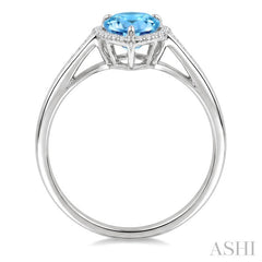 16X6 MM Pear Shape Blue Topaz and 1/6 Ctw Round Cut Diamond Semi-Precious Ring in 10K White Gold