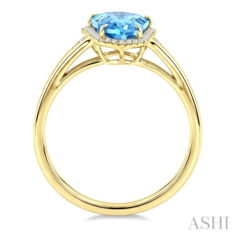 16X7 MM Shield Shape Blue Topaz and 1/6 Ctw Round Cut Diamond Semi-Precious Ring in 10K Yellow Gold