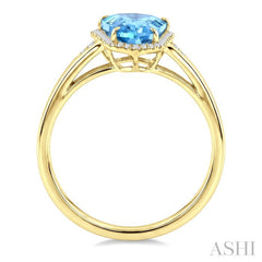16X7 MM Shield Shape Blue Topaz and 1/6 Ctw Round Cut Diamond Semi-Precious Ring in 10K Yellow Gold