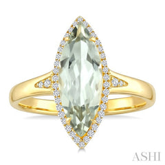16X7 MM Marquise Shape Green Amethyst and 1/6 Ctw Round Cut Diamond Semi-Precious Ring in 10K Yellow Gold