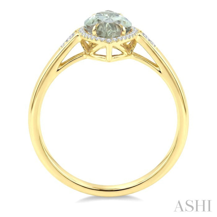 16X7 MM Marquise Shape Green Amethyst and 1/6 Ctw Round Cut Diamond Semi-Precious Ring in 10K Yellow Gold