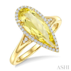 16X6 MM Pear Shape Lemon Quartz and 1/6 Ctw Round Cut Diamond Semi-Precious Ring in 10K Yellow Gold