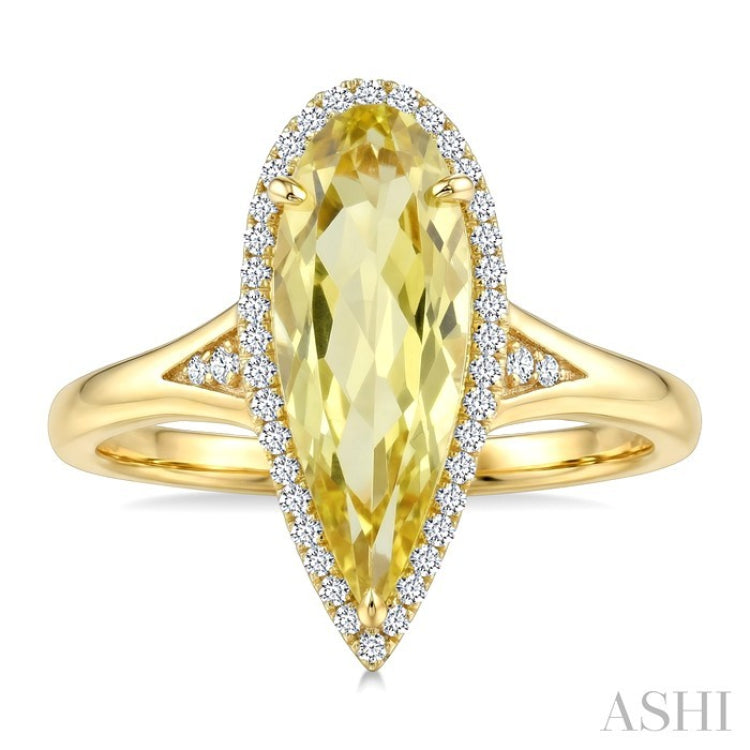 16X6 MM Pear Shape Lemon Quartz and 1/6 Ctw Round Cut Diamond Semi-Precious Ring in 10K Yellow Gold