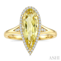 16X6 MM Pear Shape Lemon Quartz and 1/6 Ctw Round Cut Diamond Semi-Precious Ring in 10K Yellow Gold