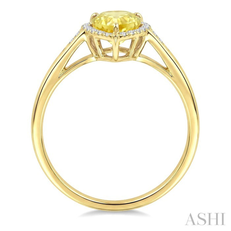 16X6 MM Pear Shape Lemon Quartz and 1/6 Ctw Round Cut Diamond Semi-Precious Ring in 10K Yellow Gold