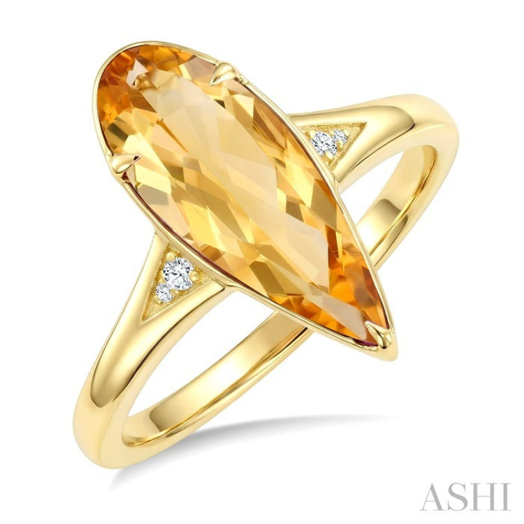 16X6 MM Pear Shape Citrine and 1/50 Ctw Round Cut Diamond Semi-Precious Ring in 10K Yellow Gold
